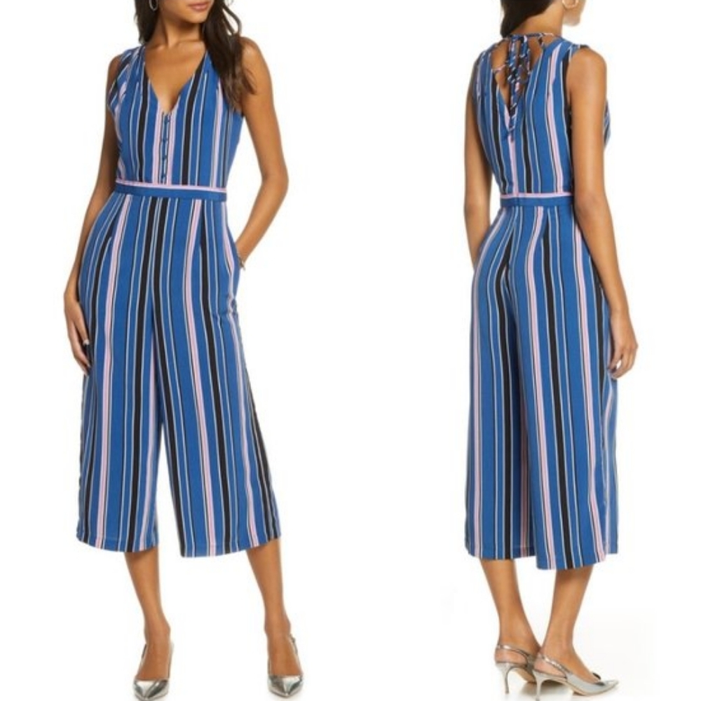 NWT, 1901 Blue Stripe Cropped Jumpsuit